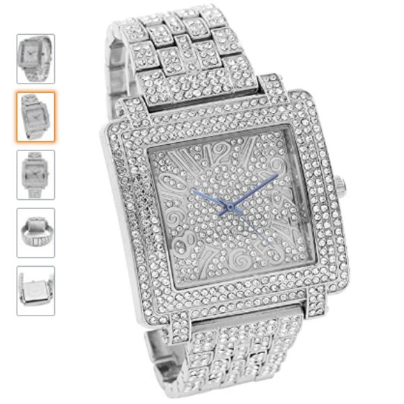 EXCLUSIVECB LUXURY SILVER TONED DETAILED BLING UNISEX WATCH - Picture 2 of 5